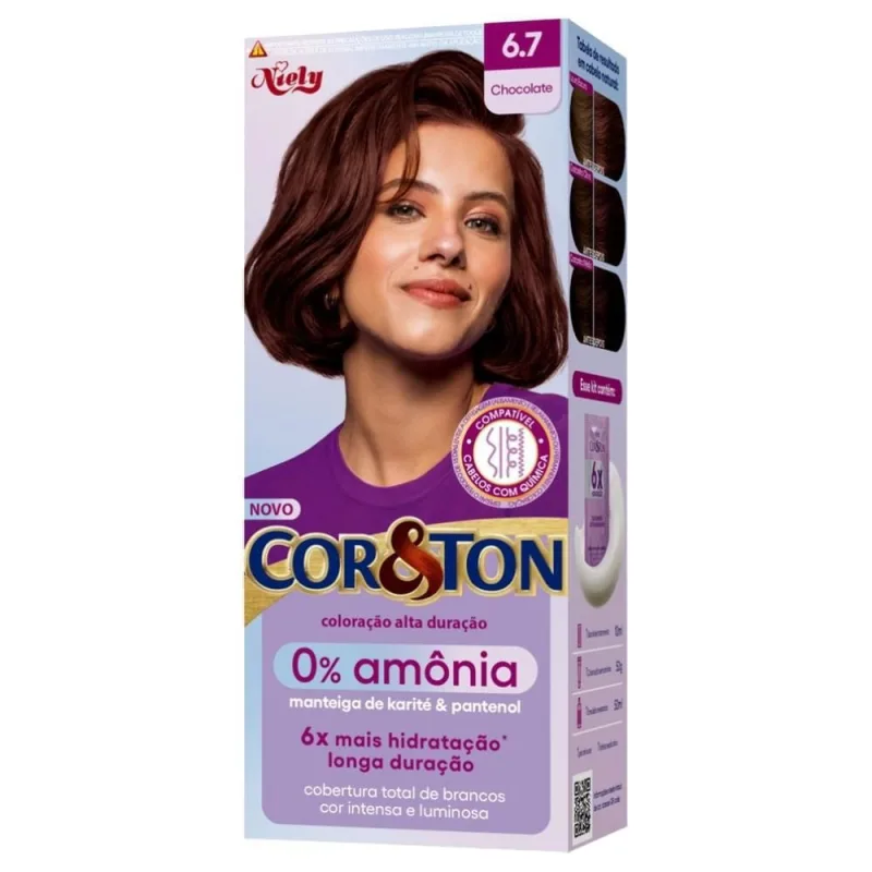 Kit Tintura Creme Coloração 6.7 Chocolate Especial Niely Cor&Ton Sem Amônia Hidratante - Não Disponível