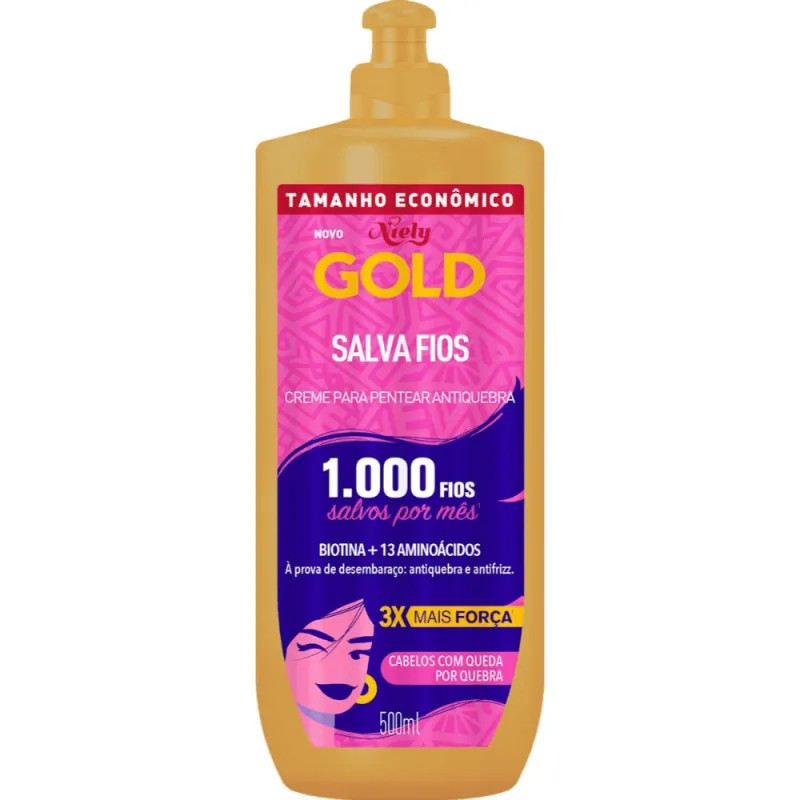 Creme de Pentear Niely Gold Salva Fios Antiquebra Biotina e 13 Aminoácidos 500ml - Niely Gold