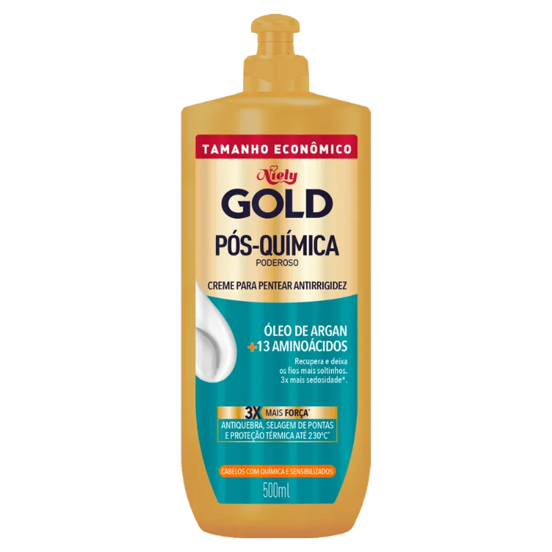 Creme para Pentear Niely Gold Pós-Química Poderoso Antirrigidez Óleo de Argan + 13 Aminoácidos 500ml