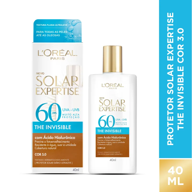 Protetor Solar Facial Solar Expertise The Invisible FPS60 Cor 5.0 40ml - Loreal Paris - Dermo E Beleza