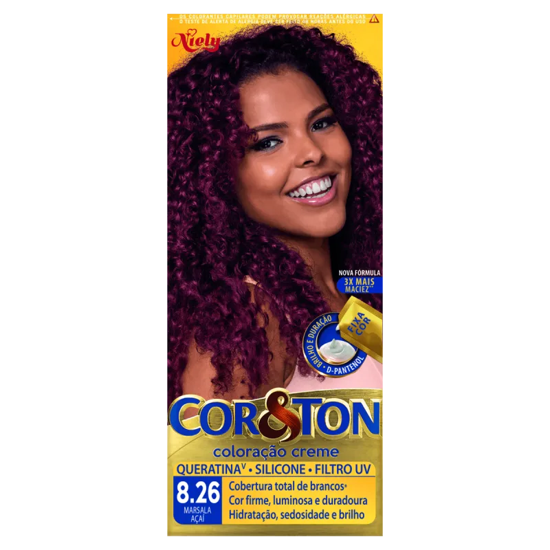 Coloração Creme 8.26 Marsala Açaí Queratina Filtro UV Niely Cor&Ton - Niely