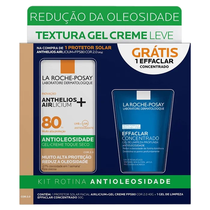 Kit La Roche-Posay Protetor Solar Facial FPS 80 Anthelios Arlicium Cor 2.0 40g + Gel de limpeza Effaclar Concentrado 50g - La Roche Posay