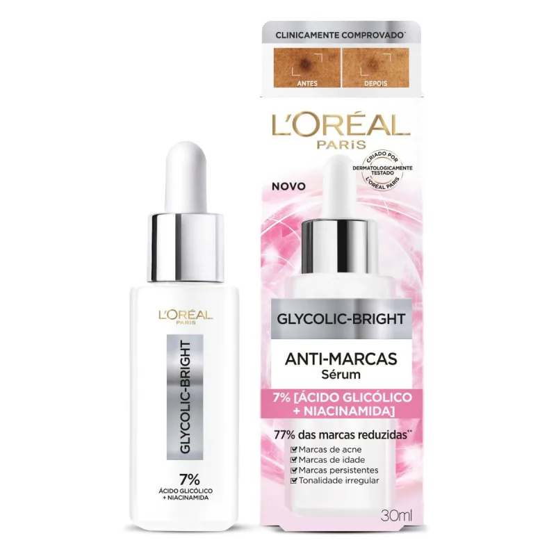 Sérum Facial L’Oréal Paris Glycolic Bright Antimarcas com Ácido Glicólico 7% e Niacinamida 30ml - Loreal Paris - Dermo E Beleza