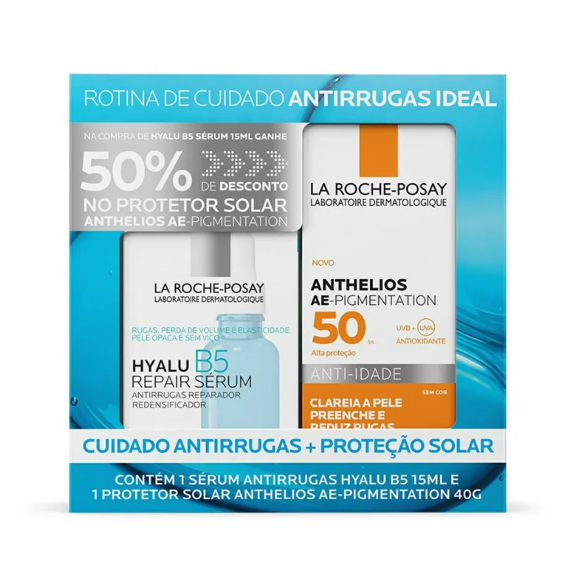 Kit La Roche Posay Sérum Antirrugas Hyalu B5 15ml + Protetor Solar Facial Anthelios AE-Pigmentation FPS50 Sem Cor 40g