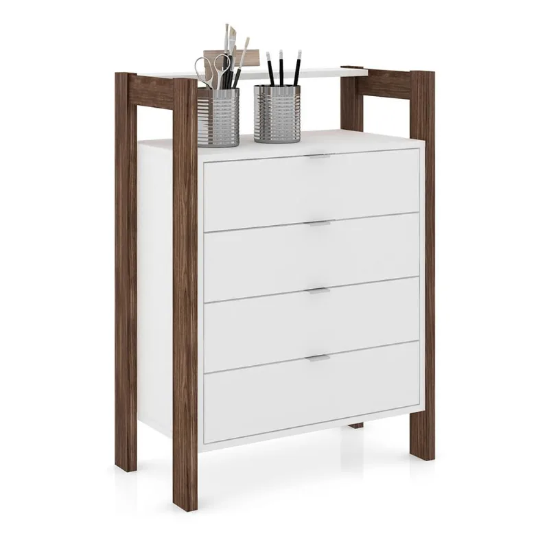 Gaveteiro Armário para Escritório Home Office AZ1012 MDP Branco/Nogal - Gran Belo