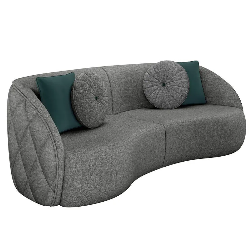Sofá Decorativo 240cm c/ Almofadas Redondas Chumbo