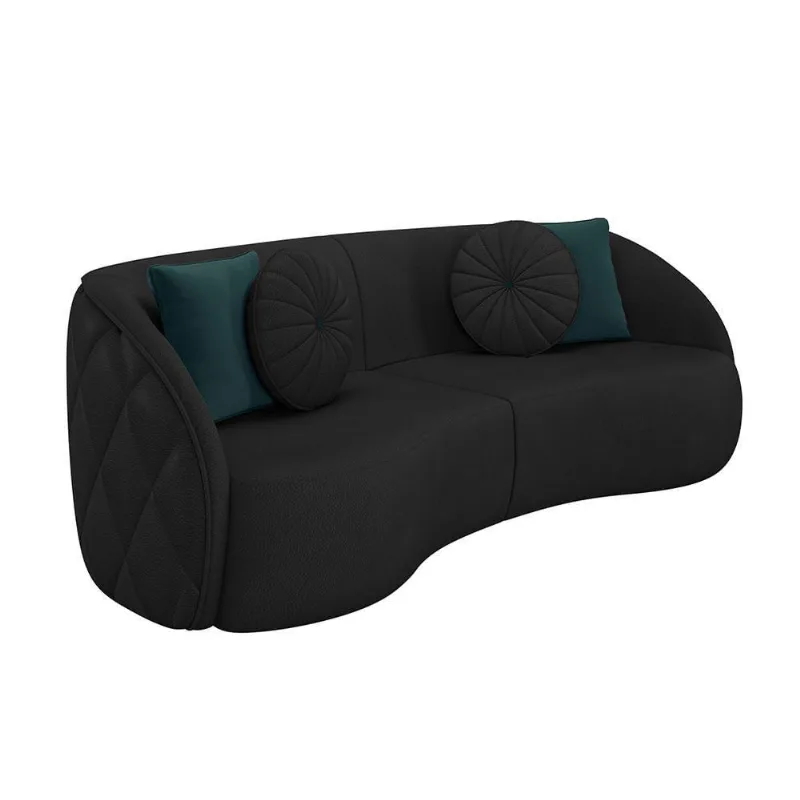 Sofá Decorativo 240cm c/ Almofadas Redondas Preto