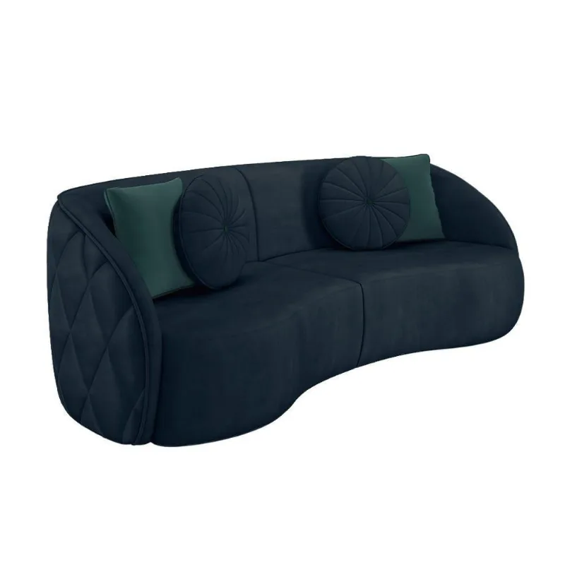 Sofá Decorativo 240cm c/ Almofadas Redondas Azul Marinho
