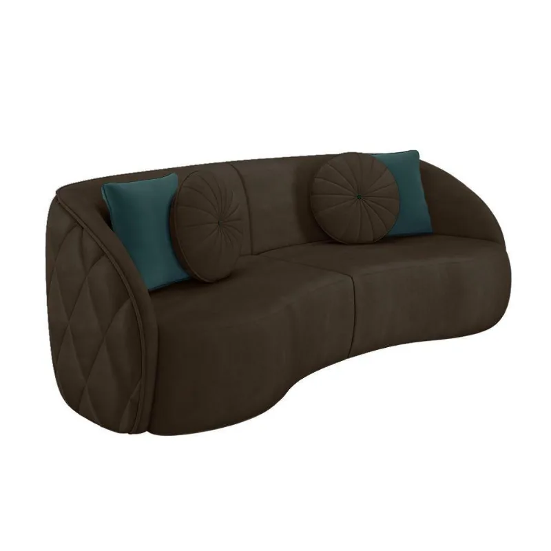 Sofá Decorativo 240cm c/ Almofadas Redondas Marrom