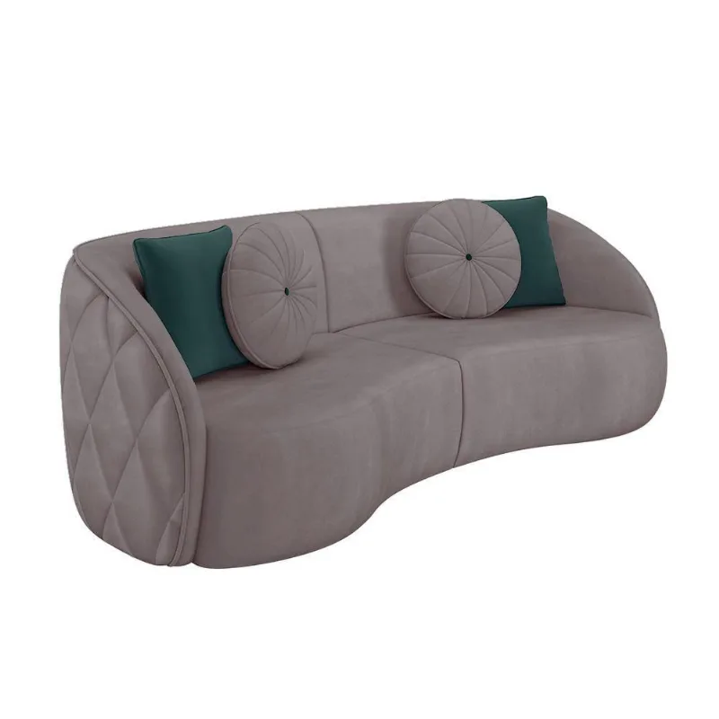 Sofá Decorativo 240cm c/ Almofadas Redondas Rosê