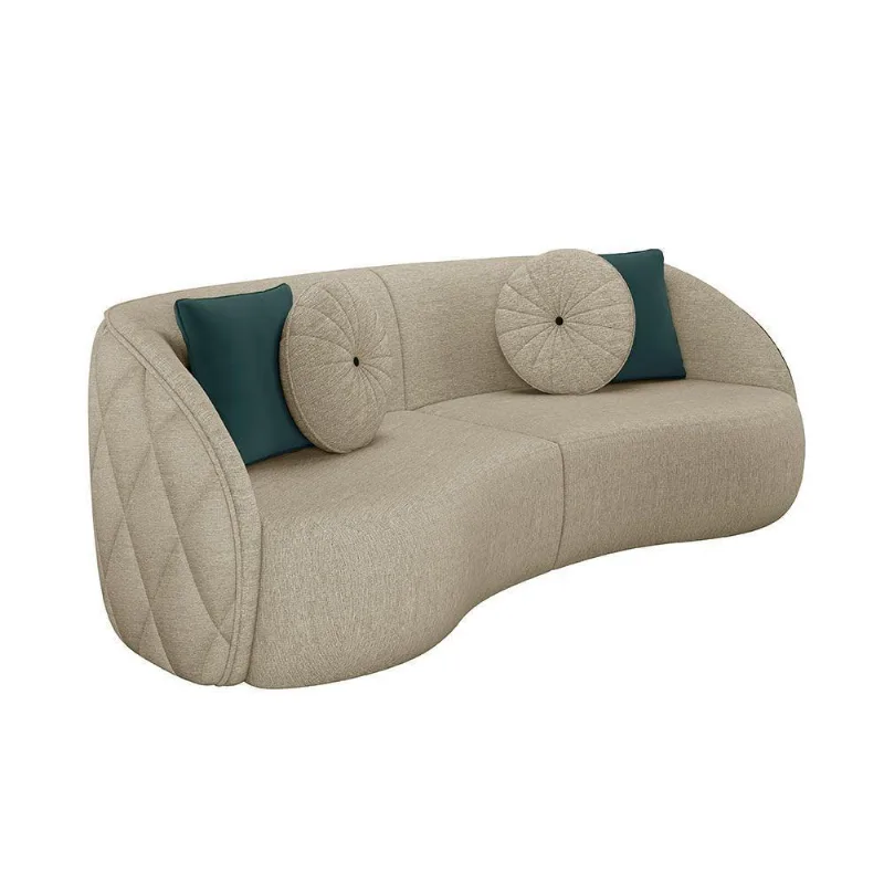 Sofá Decorativo 240cm c/ Almofadas Redondas Bege