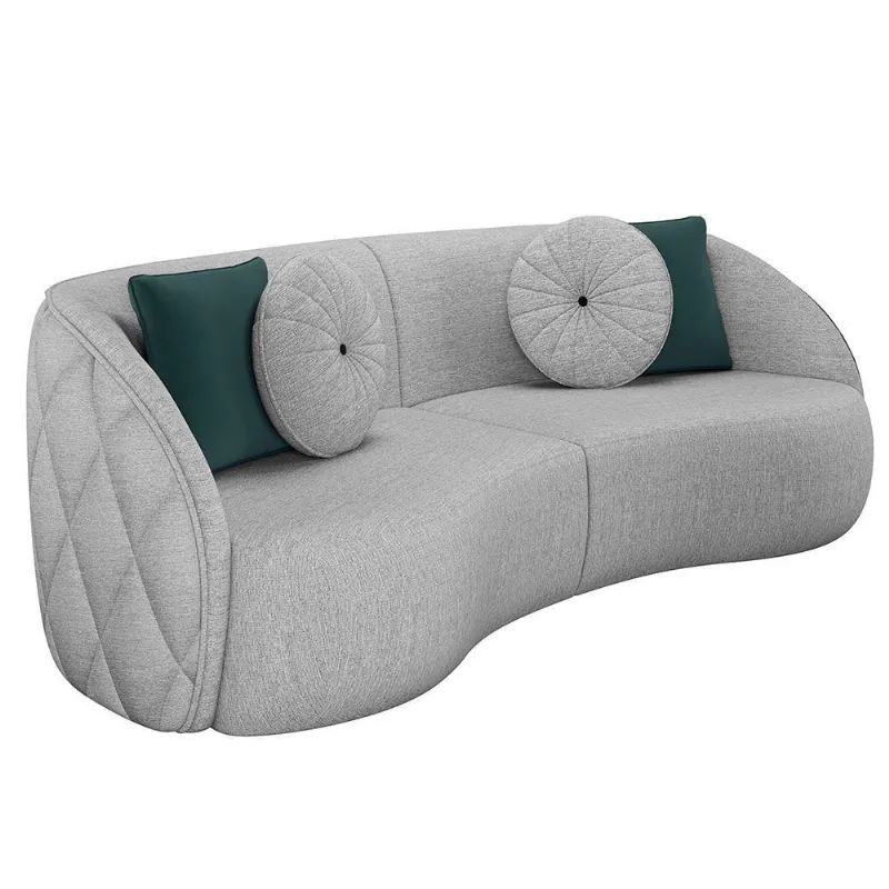 Sofá Decorativo 288cm c/ Almofadas Redondas Cinza