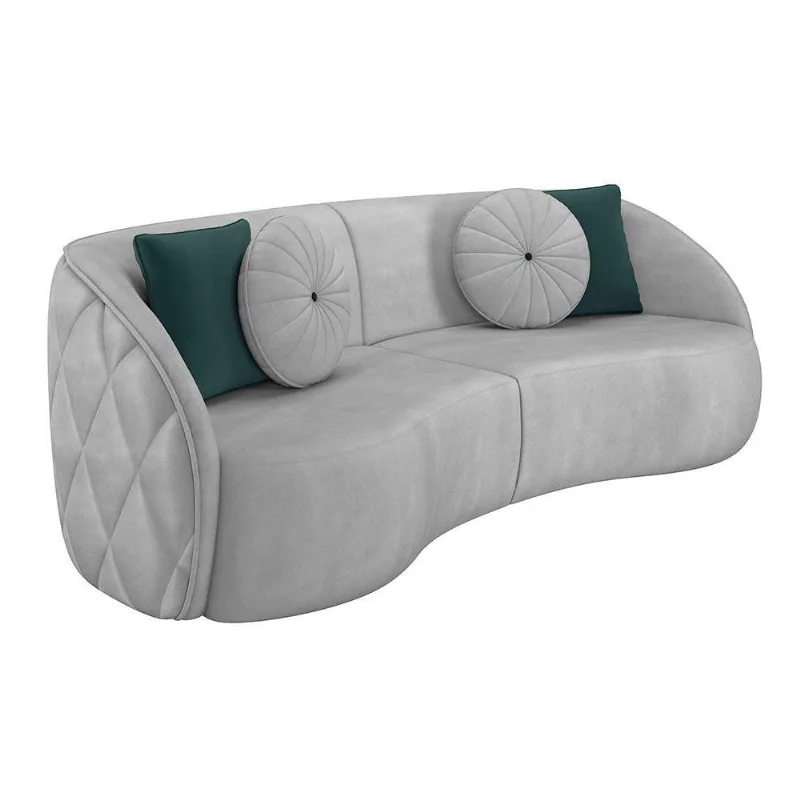 Sofá Decorativo 288cm c/ Almofadas Redondas Cinza Claro