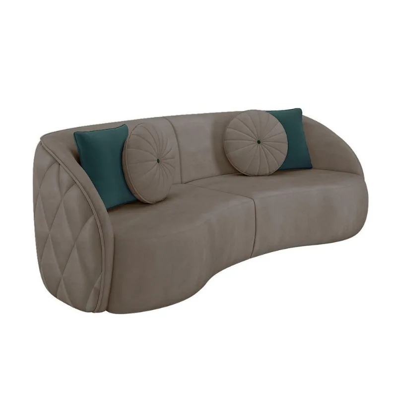 Sofá Decorativo 318cm c/ Almofadas Redondas Bege