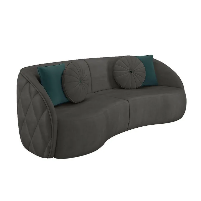 Sofá Decorativo 318cm c/ Almofadas Redondas Cinza