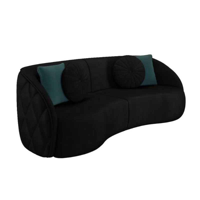 Sofá Decorativo 318cm c/ Almofadas Redondas Preto