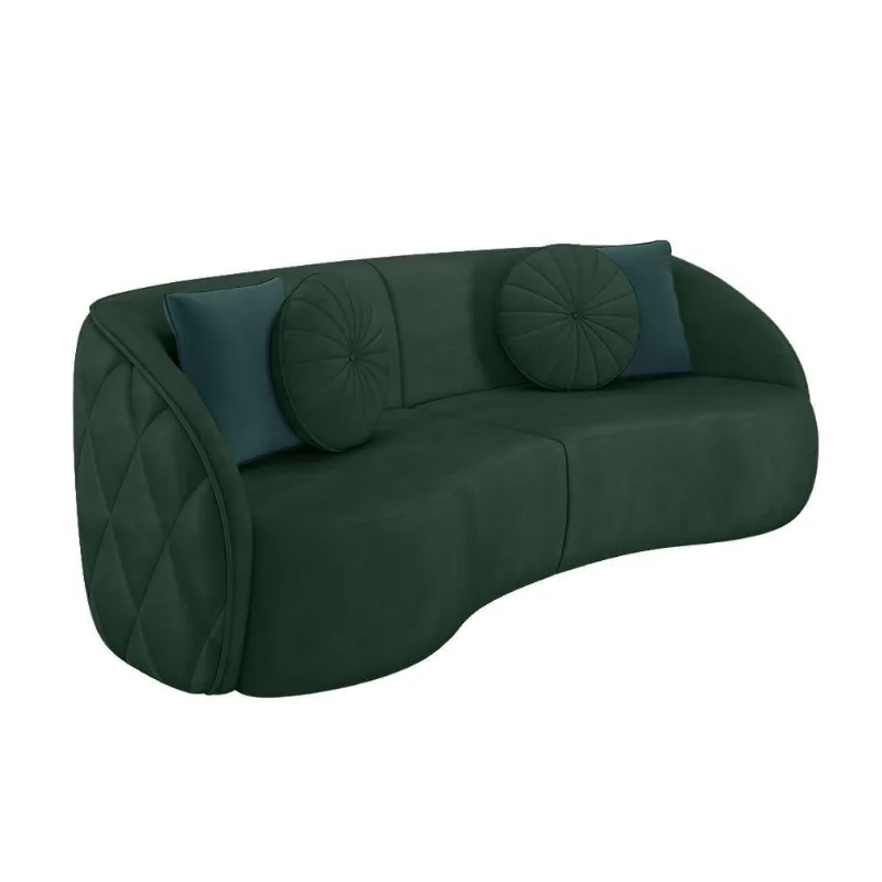 Sofá Decorativo 318cm c/ Almofadas Redondas Verde
