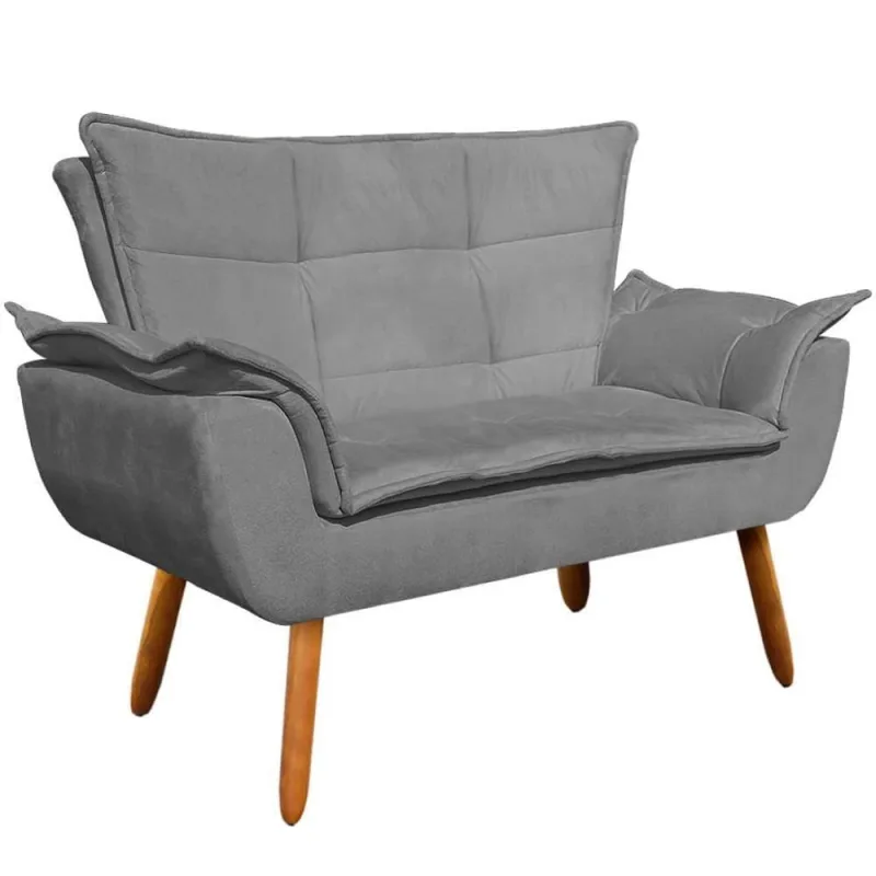 Poltrona Namoradeira Charger Suede Grafite G19 com Pés Palito para Sala de Estar Gran Belo - Gran Belo - Móveis