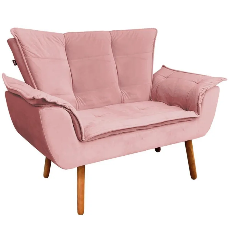Poltrona Namoradeira Charger G19 Suede Rosê com Pés Palito para Sala de Estar Gran Belo - Gran Belo