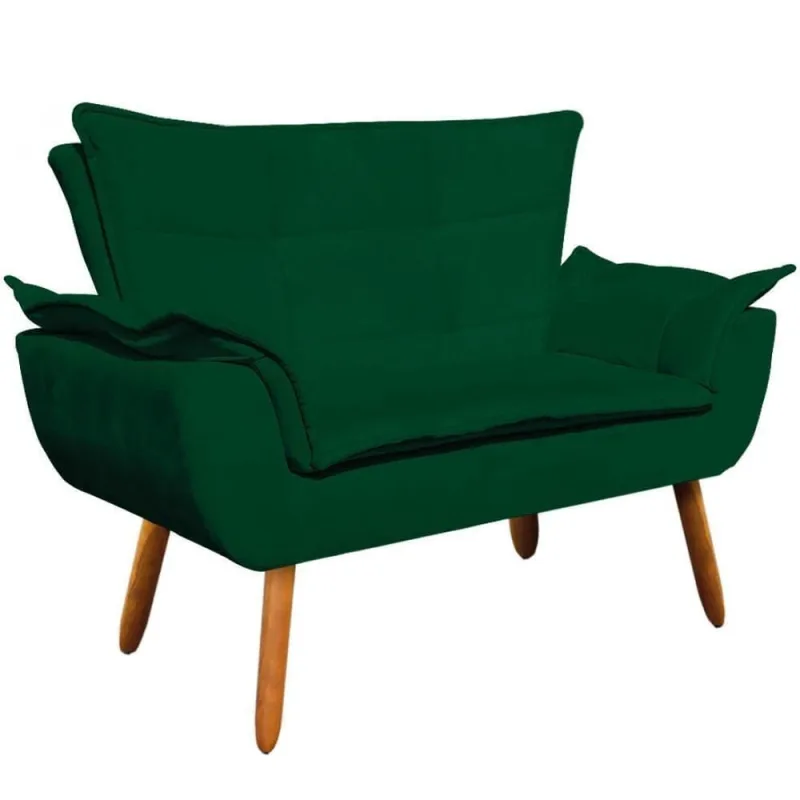 Poltrona Namoradeira Charger Suede Verde G19 com Pés Palito para Sala de Estar Gran Belo - Gran Belo - Móveis