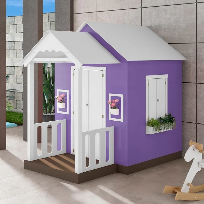 Casinha De Brinquedo Artesanal Com Varanda Mdf Branco/lilás L12 - Criança Feliz