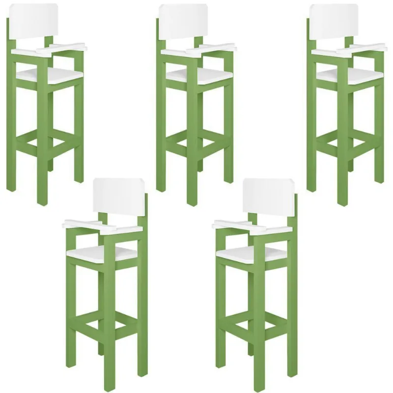 Kit 5 Cadeiras Alta Refeição Infantil Criança Restaurante Lanchonete Mdf Verde/Branco L12
