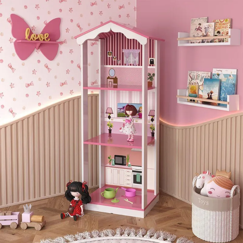 Casa Casinha De Bonecas Infantil Cosmo 3 Cômodos Mdf-mdp Rosa-branco G50