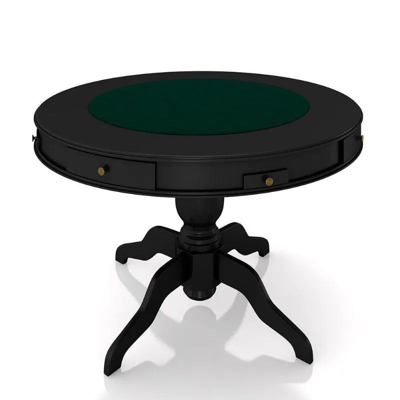 Mesa De Jogos Carteado 4 Lugares Bellagio Com Gavetas E Tampo Reversível Com Tecido Preto-verde