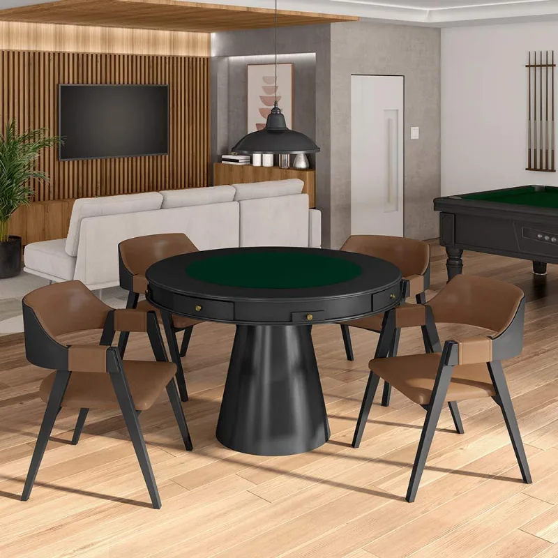 Conjunto Mesa De Jogos Carteado Bellagio Tampo Reversível E 4 Cadeiras Madeira Poker Base Cone Pu Caramelo/preto G42 - Gran Belo