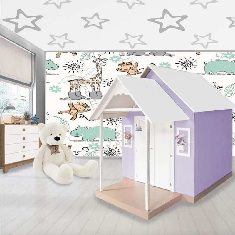 Casinha De Brinquedo Artesanal Mdf Com Telhado Branco-lilás L12 - Gran Belo