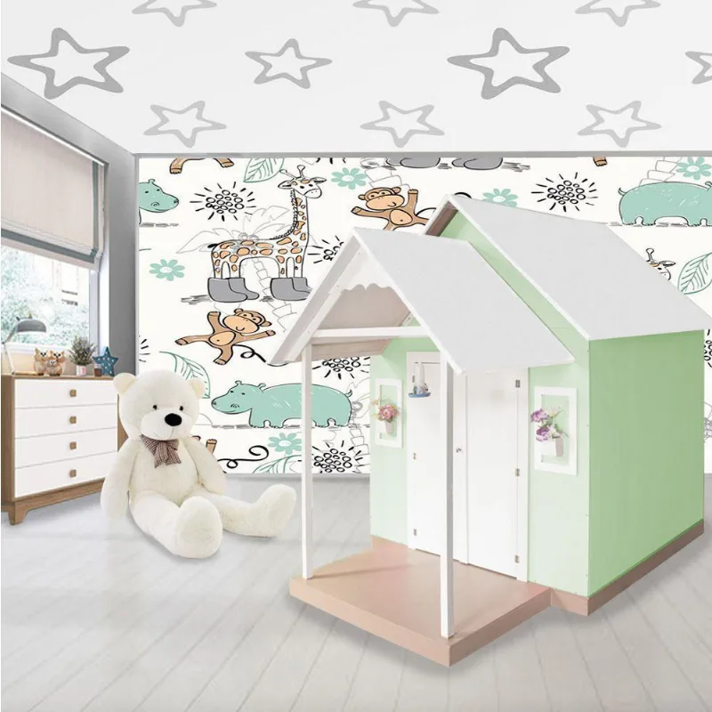 Casinha De Brinquedo Artesanal Mdf Com Telhado Branco-verde L12 - Gran Belo