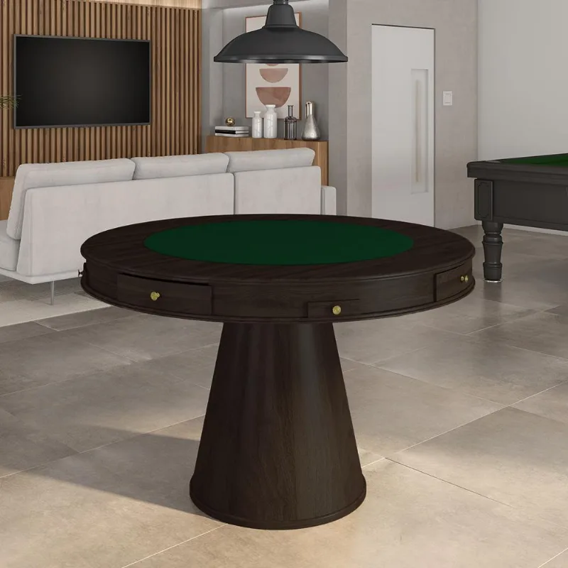 Mesa De Jogos Carteado 4 Lugares Bellagio Com Gavetas E Tampo Reversível Base Cone Com Tecido Capuccino/verde G42 - Gran Belo
