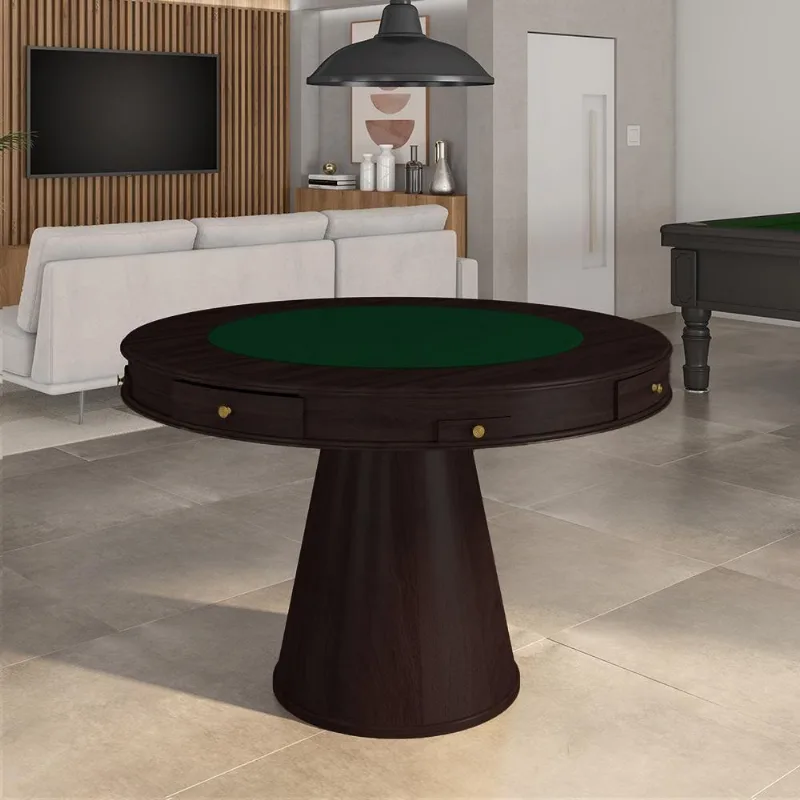 Mesa De Jogos Carteado 4 Lugares Bellagio Com Gavetas E Tampo Reversível Base Cone Com Tecido Tabaco/verde G42 - Gran