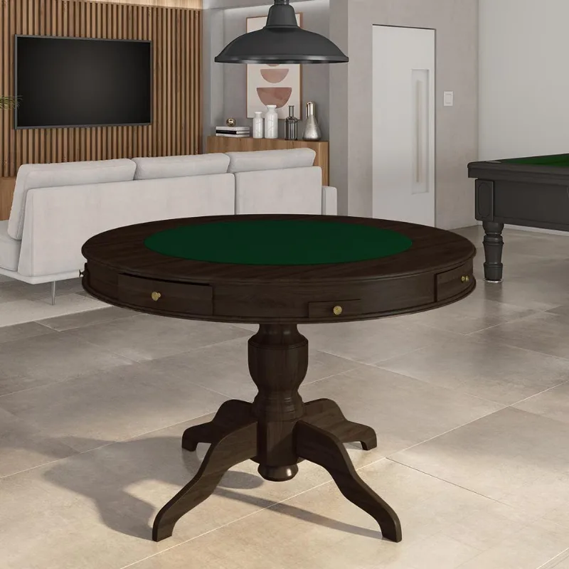 Mesa De Jogos Carteado 4 Lugares Bellagio Com Gavetas E Tampo Reversível Base Estrela Com Tecido Capuccino/verde G42