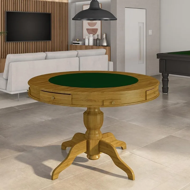 Mesa De Jogos Carteado 4 Lugares Bellagio Com Gavetas E Tampo Reversível Base Estrela Com Tecido Mel/verde G42 - Gran