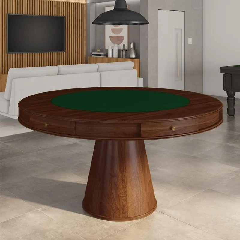 Mesa De Jogos Carteado 6 Lugares Bellagio Com Gavetas E Tampo Reversível Base Cone Com Tecido Imbuia/verde G42 - Gran