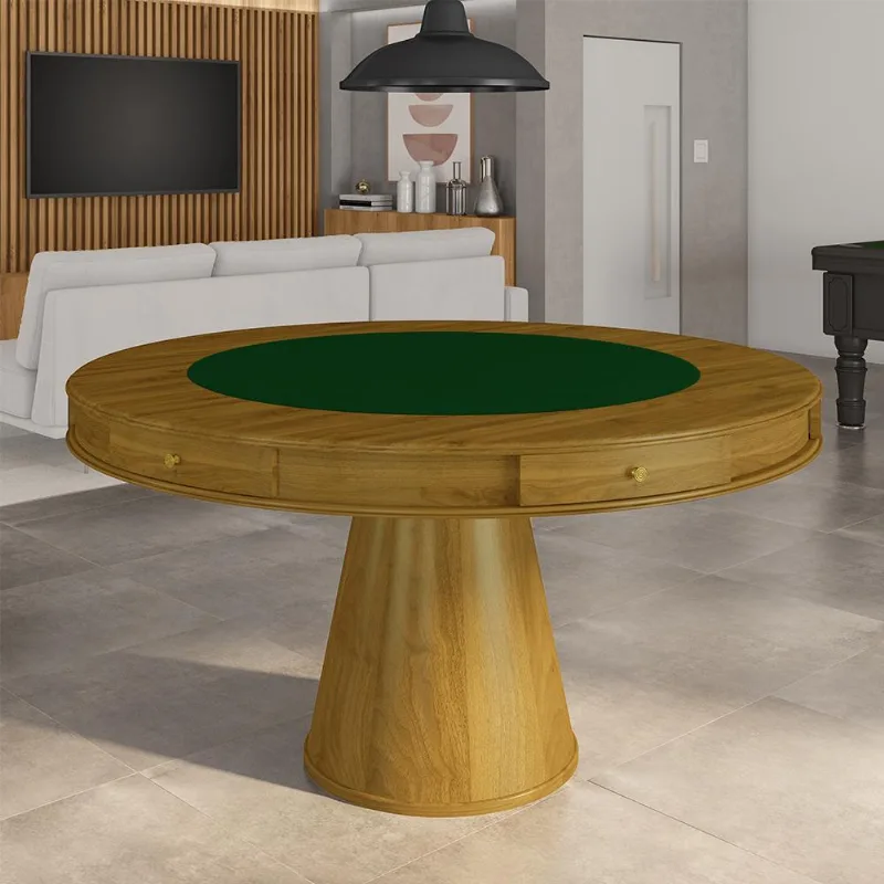 Mesa De Jogos Carteado 6 Lugares Bellagio Com Gavetas E Tampo Reversível Base Cone Com Tecido Mel/verde G42 - Gran Belo