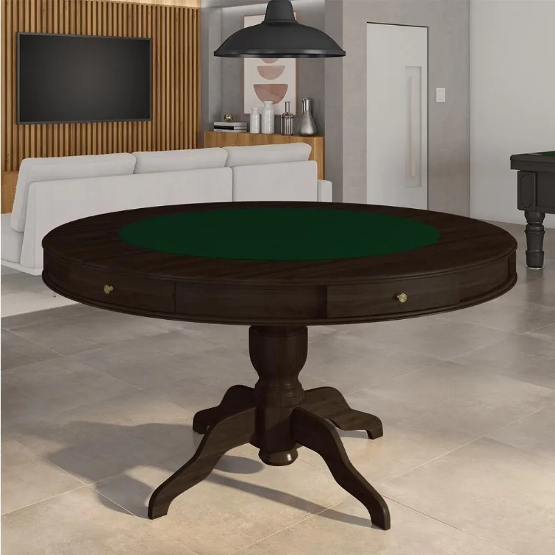 Mesa De Jogos Carteado 6 Lugares Bellagio Com Gavetas E Tampo Reversível Base Estrela Com Tecido Capuccino/verde