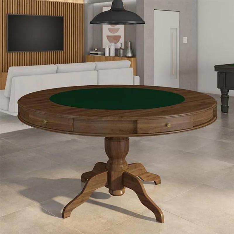 Mesa De Jogos Carteado 6 Lugares Bellagio Com Gavetas E Tampo Reversível Base Estrela Com Tecido Nogueira/verde G42