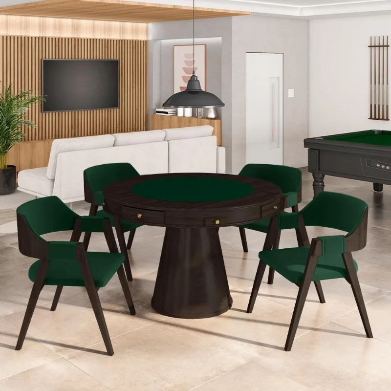 Conjunto Mesa De Jogos Bellagio 4 Lugares Tampo Em Mdf Reversível Verde-capuccino 110cm Gran Belo
