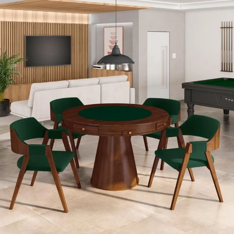 Conjunto Mesa De Jogos Bellagio 4 Cadeiras Tampo Reversível Madeira Imbuia Gran Belo