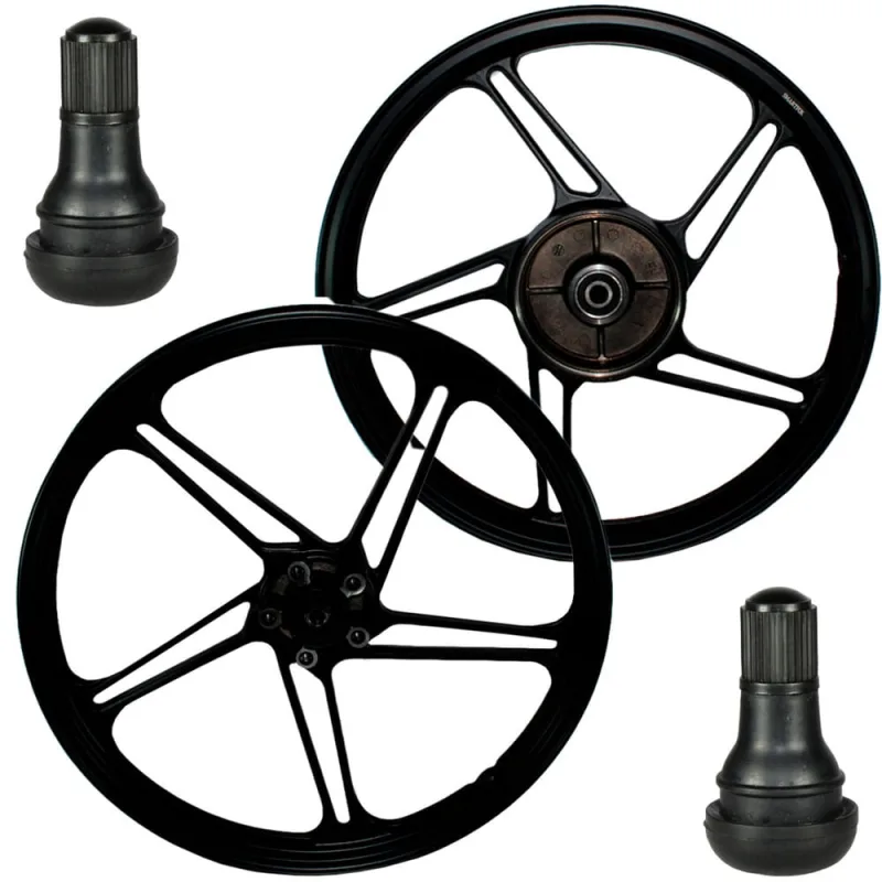 Par de rodas de alumínio liga leve freio a disco CG150 CG160 Fan Titan esd ex 2014 em diante com rolamentos e bico - Não Disponível