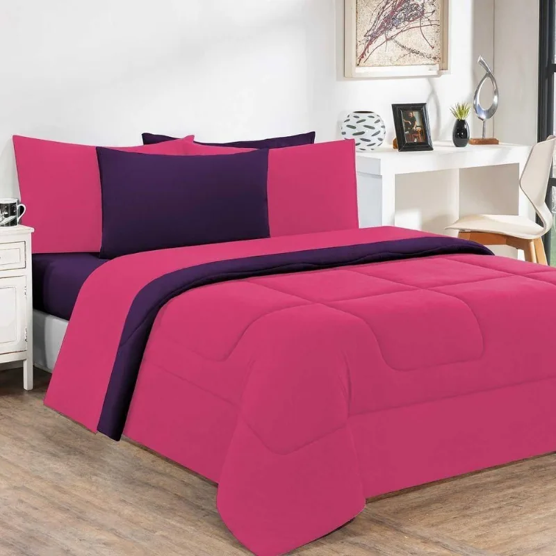 Kit Edredom + Jogo De Lençol 100% Algodão Gran Moratta 5 Peças Solteiro Pink roxo