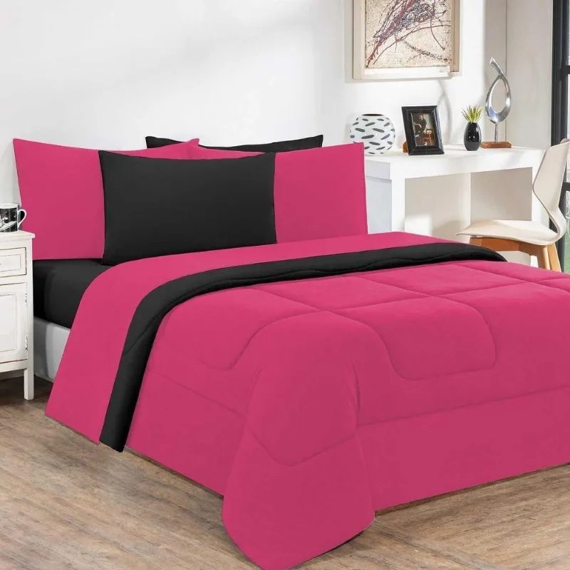 Kit Edredom + Jogo De Lençol 100% Algodão Gran Moratta 7 Peças Casal Pink preto