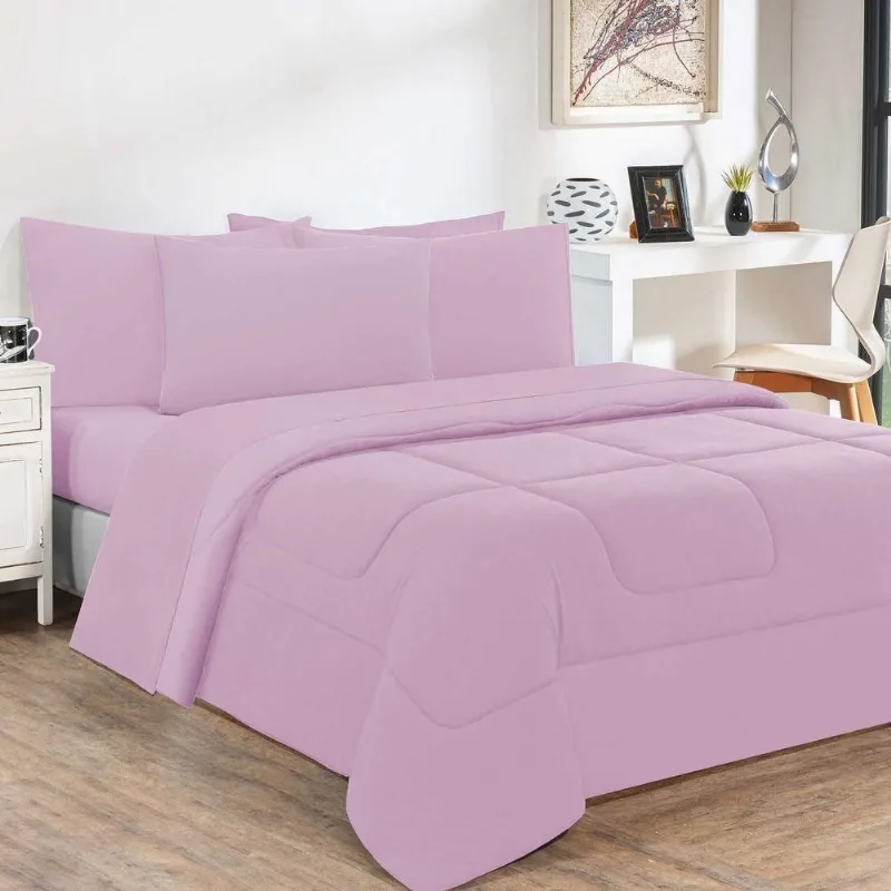 Kit Edredom + Jogo De Lençol 100% Algodão Gran Moratta 7 Peças Queen Rosa Bebê-rosa Bebê