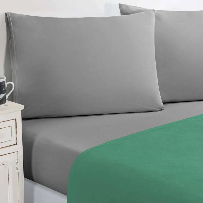 Jogo De Cama Malha Lençol 100% Algodão Gran Moratta 3 Peças Solteiro - Verde Jade/Cinza