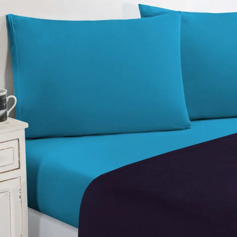 Jogo De Cama Malha Lençol 100% Algodão Gran Moratta 4 Peças Queen - Roxo/Azul Turqueza