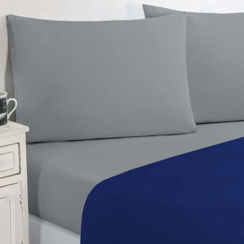 Jogo De Cama Malha Lençol 100% Algodão Gran Moratta 4 Peças King - Azul Royal/Cinza