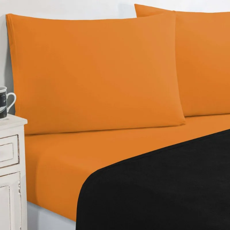 Jogo De Cama Malha Lençol 100% Algodão Gran Moratta 4 Peças King - Preto/Laranja