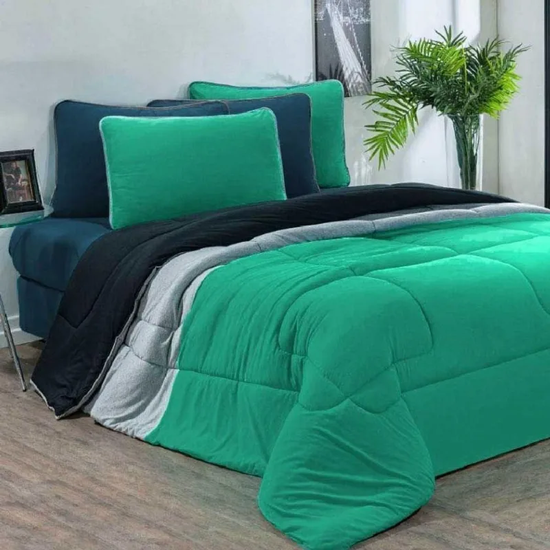 Edredom 100% Algodão Urbano 1 Peça Solteiro Verde Jade-mescla-preto